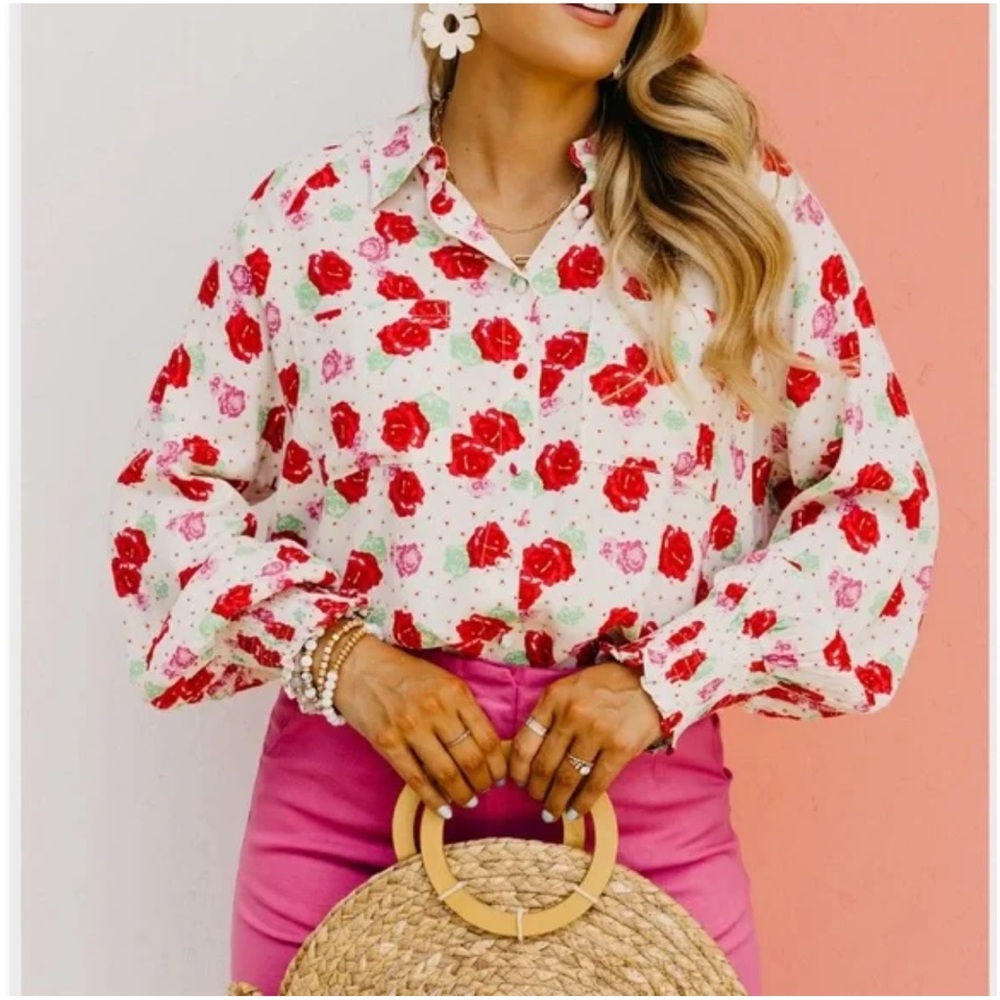FATE The Alessandro Floral Blouse Long Sleeve Size Large NEW - Picture 14 of 16